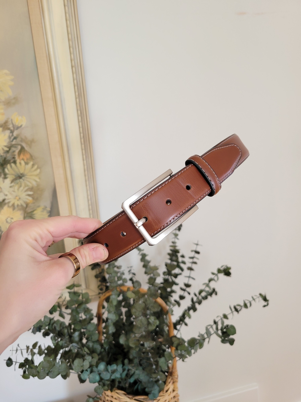Brown Leather Men’s Belt with Silver Buckle